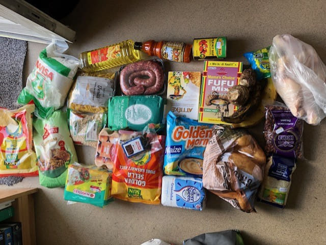 A ZNVA emergency food parcel packed with groceries for a family in Newport