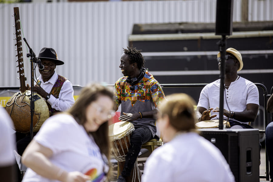 Children take part in an African drumming workshop run by ZNVA